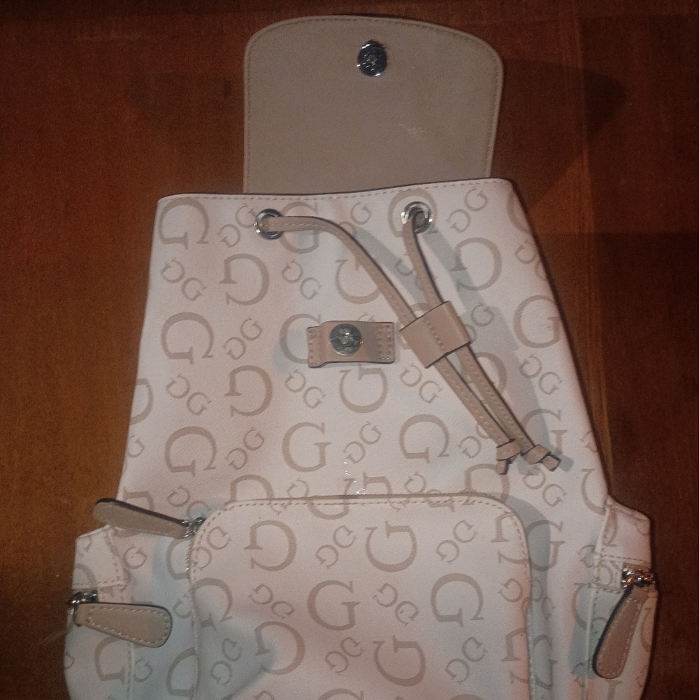 GUESS Beige Monogram Drawstring Backpack - Picture 13 of 16